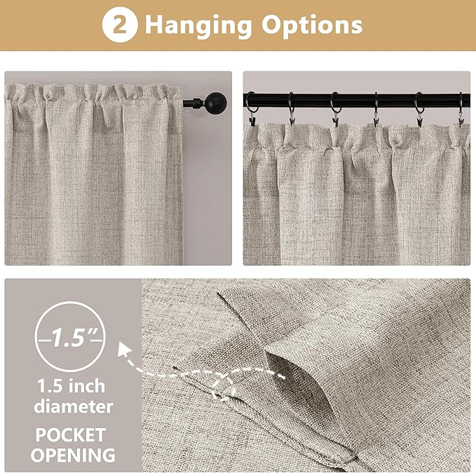 OVZME Valance for Windows, Light Filtering Faux Linen Textured Small Kitchen - Image 6
