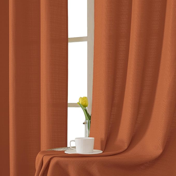 Chyhomenyc Orange Curtains 78 Inch Length 2 Panels Set, Faux Linen Textured - Image 7