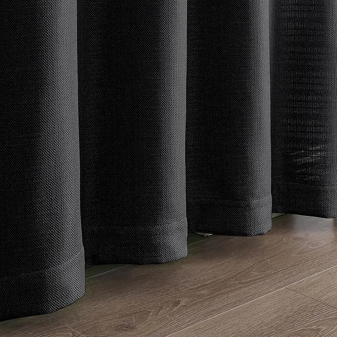 Chyhomenyc Black Curtains 72 Inch Length 2 Panels Set, Faux Linen Textured Semi - Image 8