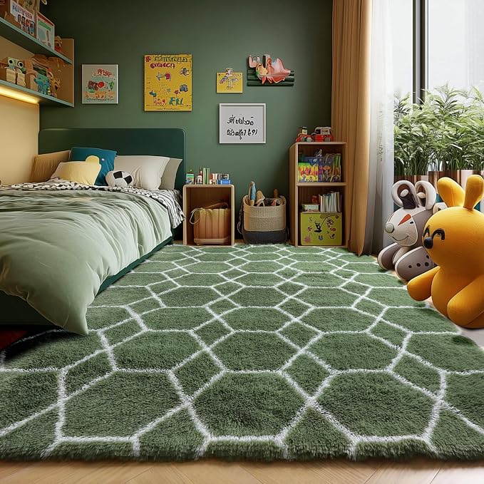 ONASAR 6x9 Area Rugs for Living Room Bedroom, Large Fluffy Olive Green and - Image 5