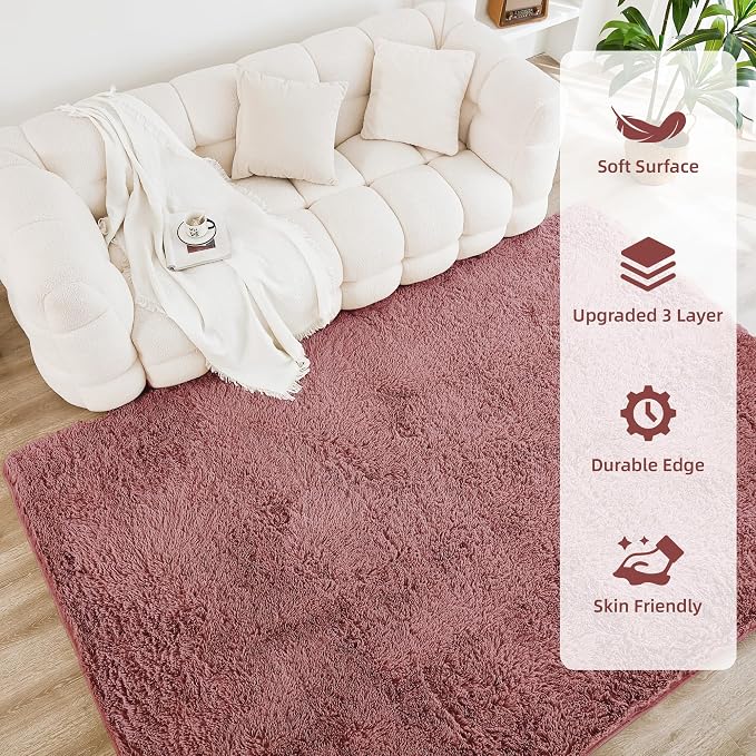 Litanika 6x9 Shag Area Rug for Living Room Bedroom, Pea Pink High Pile Ultra - Image 4