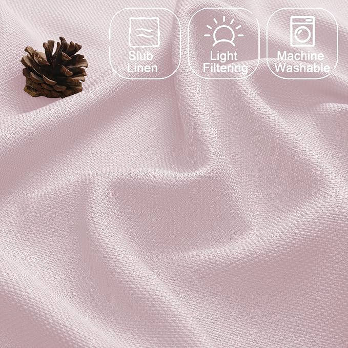 Chyhomenyc Blush Pink Curtains 90 Inch Length 2 Panels Set, Faux Linen Textured - Image 3