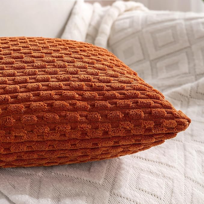 Set of 4 Yellow Rust Aqua Decorative Throw Pillow Covers 22x22 Inch Corduroy - Image 3