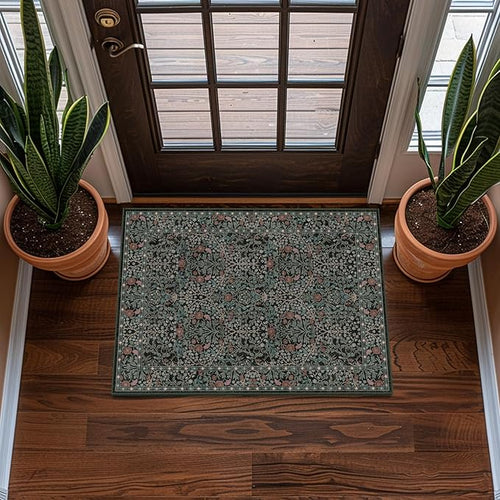2x3 Area Rug Washable Entry Rug, Vintage Floral Thin Rug by Unknown