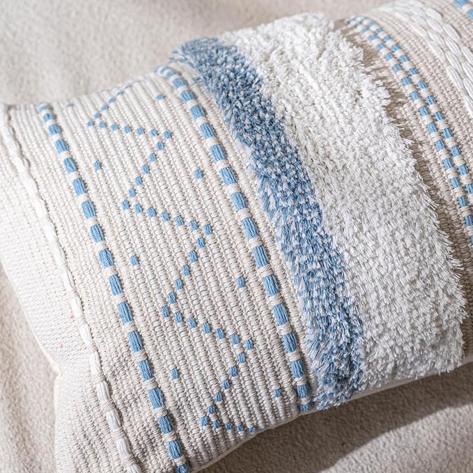 BlissBlush 18X18 Throw Pillow Cover, Coastal Blue Square Decorative Cushion - Image 3