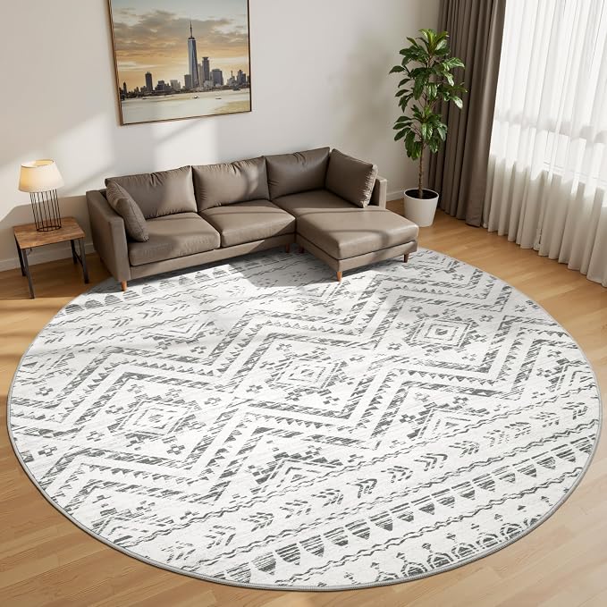 Miukiki Round Rugs 6ft for Living Room Moroccan Washable Circle Rug Non Slip - Image 6