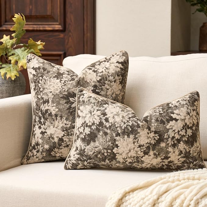Yangest Neutral Floral Pillow Cover 18 x18 Inches, Vintage Chenille Square - Image 4