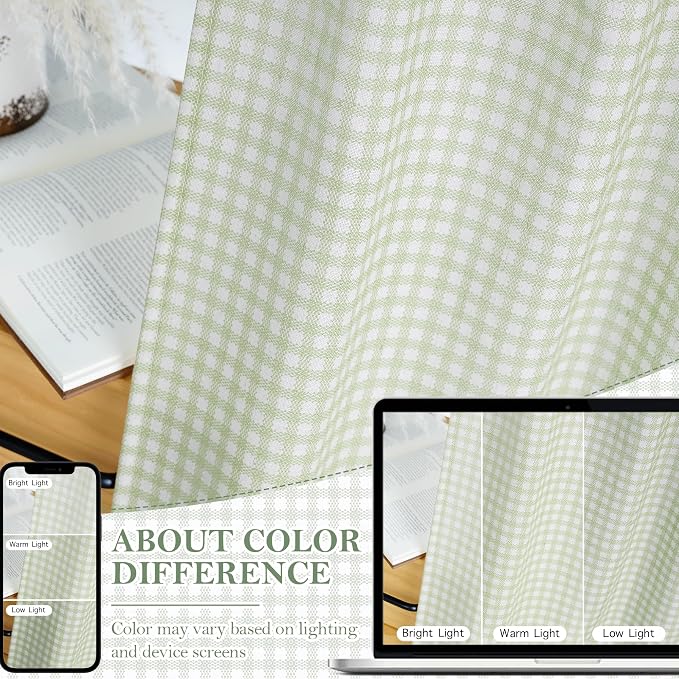 RYB HOME Sage Green Cafe Curtains Rustic Plaid Kithen Tier, Classic Short - Image 3