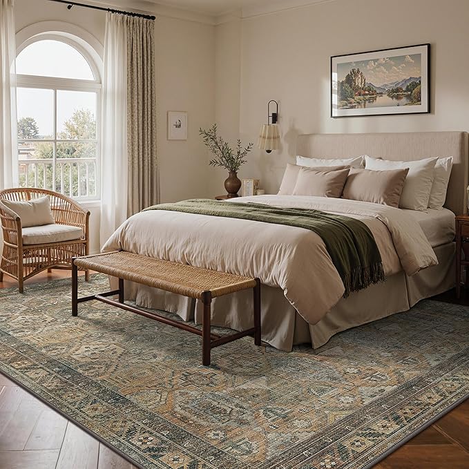GENIMO 9x12 Area Rugs for Living Room, Machine Washable Non Slip Vintage Rugs - Image 2