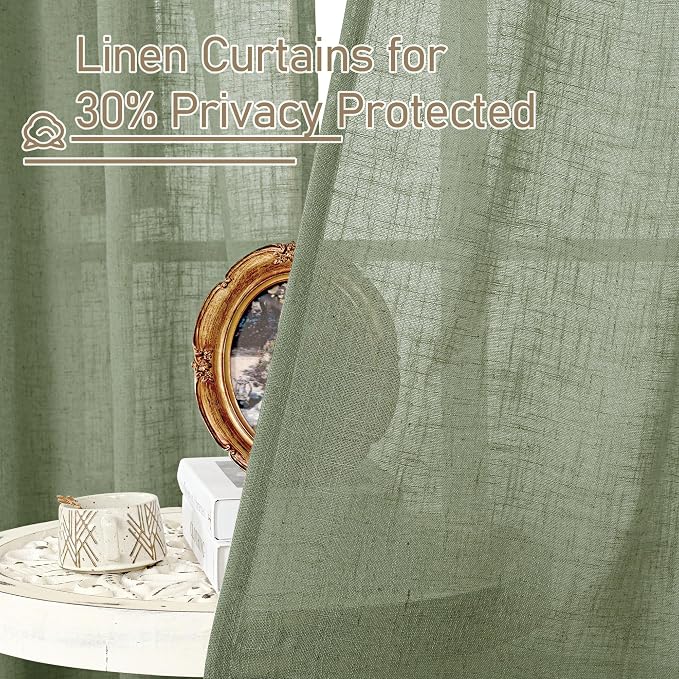 LAMIT Sheer Linen Curtains 63 Inches Long, Semi Sheer Light Filtering Panels - Image 5