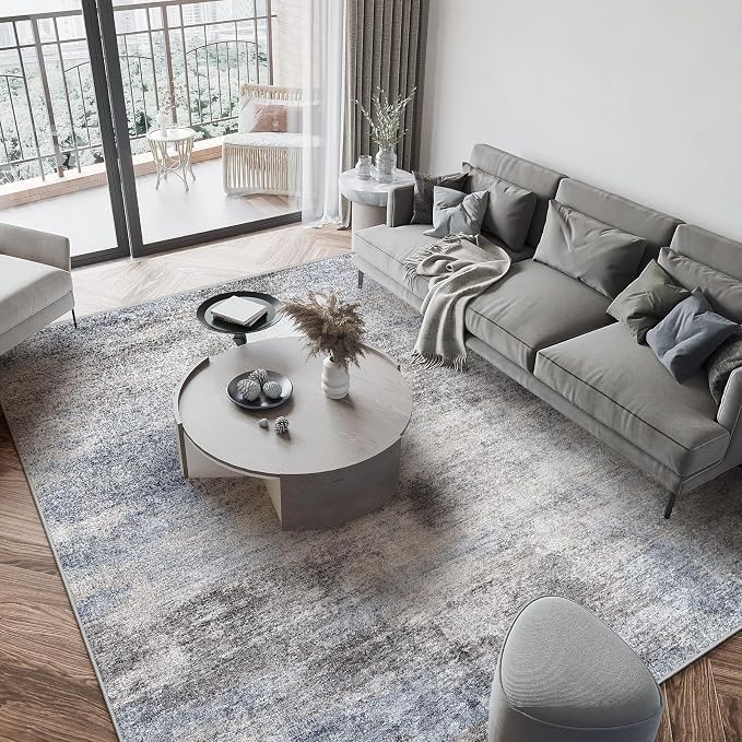 Washable Abstract 8x10 Area Rug: Low Pile and Non-Slip Rubber Backing Modern - Image 4