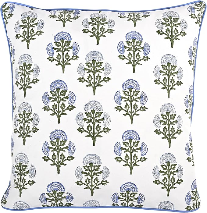 Ridhi Block Print Mughal Buta Blue Pillow Cover 20" x 20" Decorative Couch - Image 4