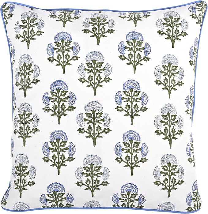 Ridhi Block Print Mughal Buta Blue Pillow Cover 24" x 24" Decorative Couch - Image 4