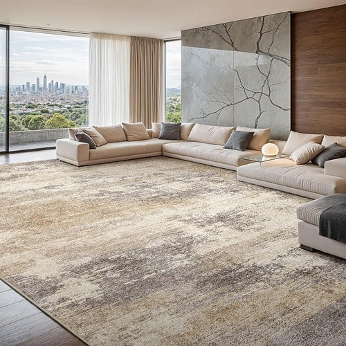 12x15 Washable Area Rug for Bedroom: Modern Low-Pile Texture Carpets by EISUROM
