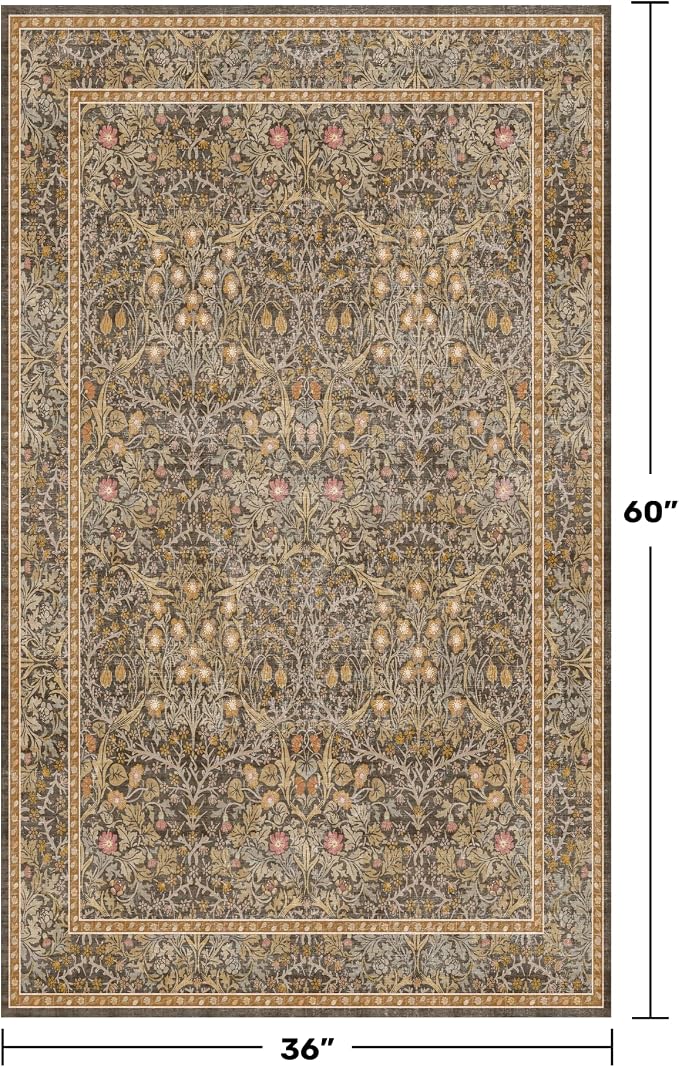 Vintage Floral Brown 3x5 Area Rugs - Image 2