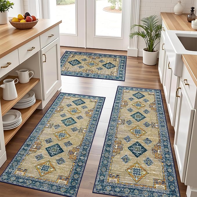 Tritard 100% Non Slip Kitchen Rugs Sets of 3 Washable Boho Kitchen Mats by Tritard