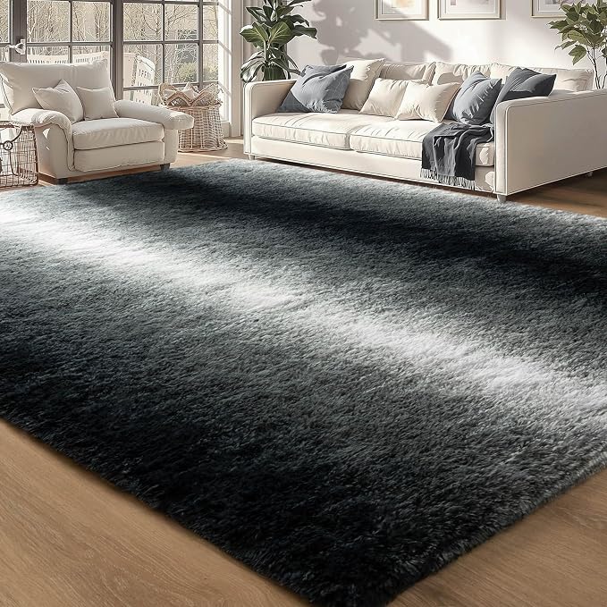 Meralax Area Rugs for Living Room Bedroom, Gradient Black 5x8 Feet Soft Fluffy - Image 8