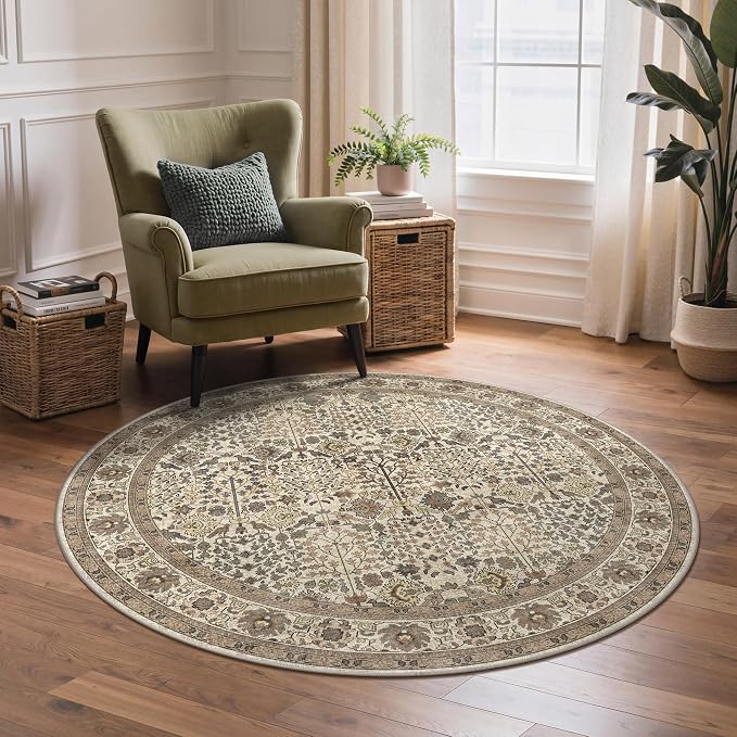 Bavni Round Rug 5ft-Machine Washable Area Rugs Non-Slip by BAVNI