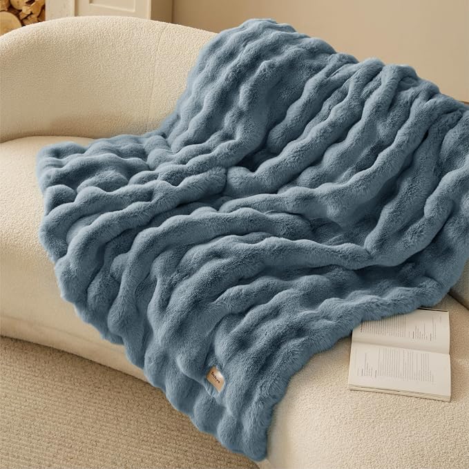 Bedsure GentleSoft Fluffy Fuzzy Greyish Blue Throw Blanket, Soft Cozy Fleece - Image 9