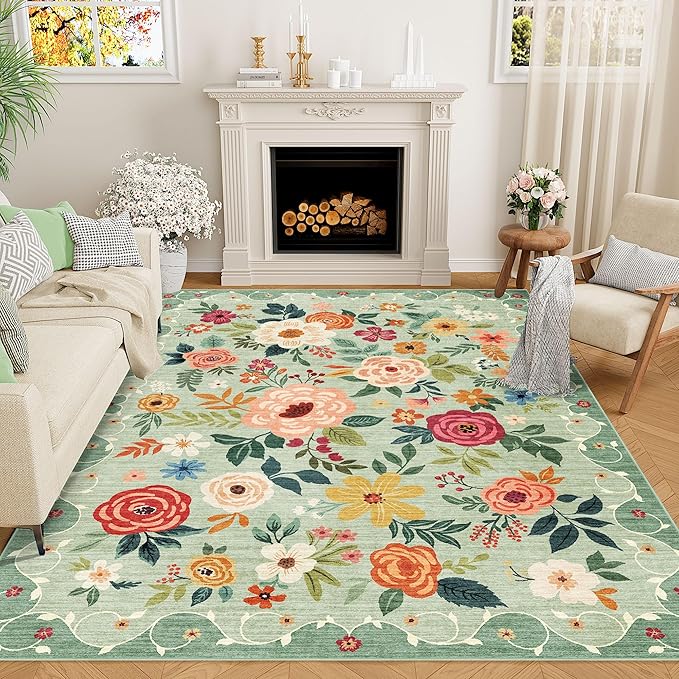 DUKINO 6x9 Area Rug, Floral Rugs by DUKINO