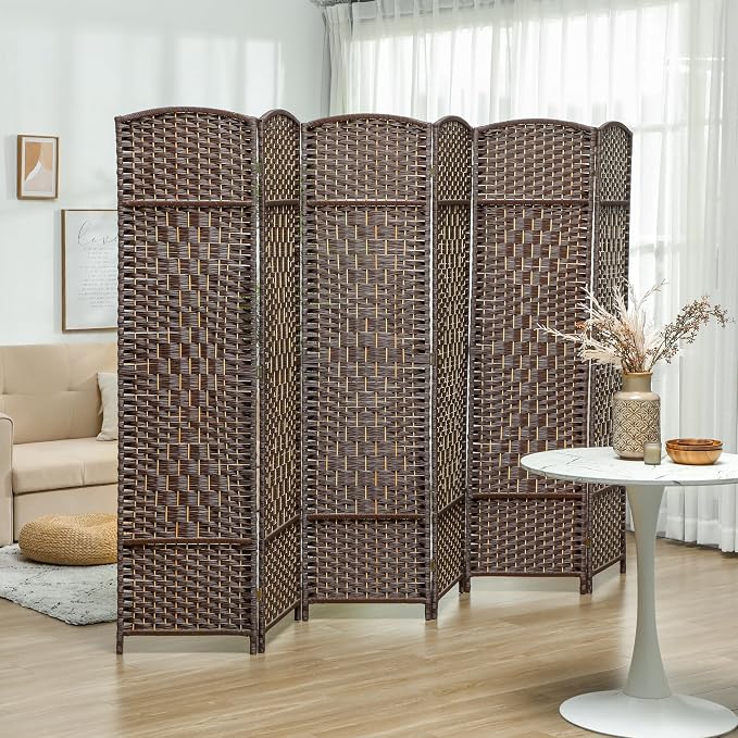 HOMCOM Room Divider, 6 Ft 6 Panel Folding Privacy Screen, Hand-Woven PP Wall - Image 2