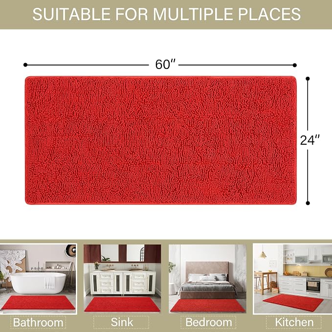 LOCHAS Luxury Bathroom Rug Shaggy Bath Mat 24 x 60 Inch, Washable Non Slip Bath - Image 2
