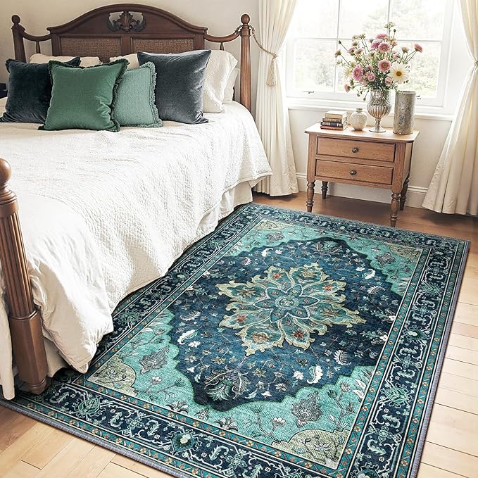 RELEANY Area Rugs 4'x6' Washable Non-Slip, Floral Vintage Distress Print - Image 2