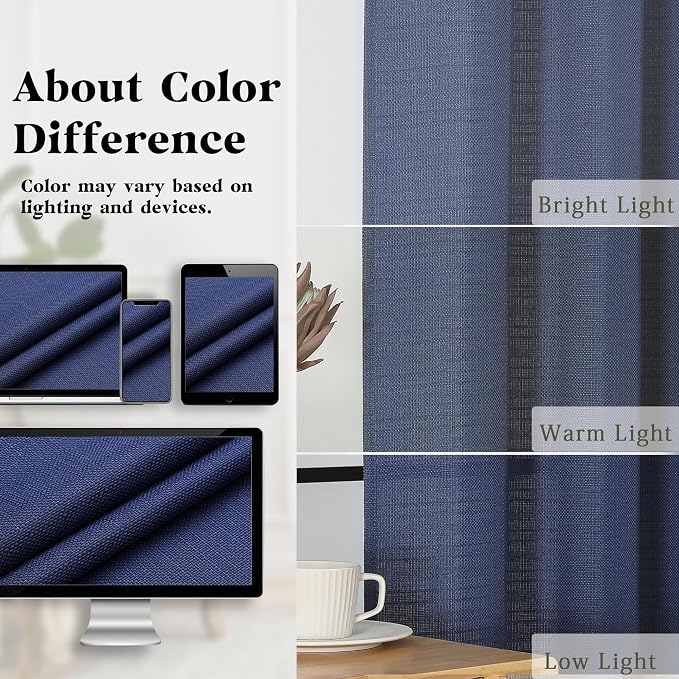 Gwine Blue Valance for Windows, Light Filtering Faux Linen Textured Kitchen - Image 6