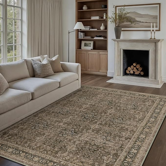 PureCozy 8x10 Area Rug for Living Room Brown Vintage Washable Bedroom Carpet - Image 4
