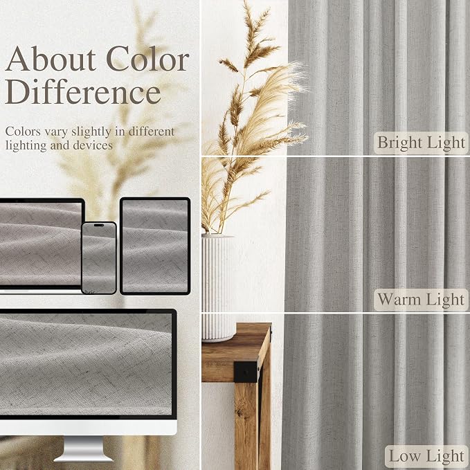 Nanspring Light Gray Linen Curtains 96 Inches Long - Image 3