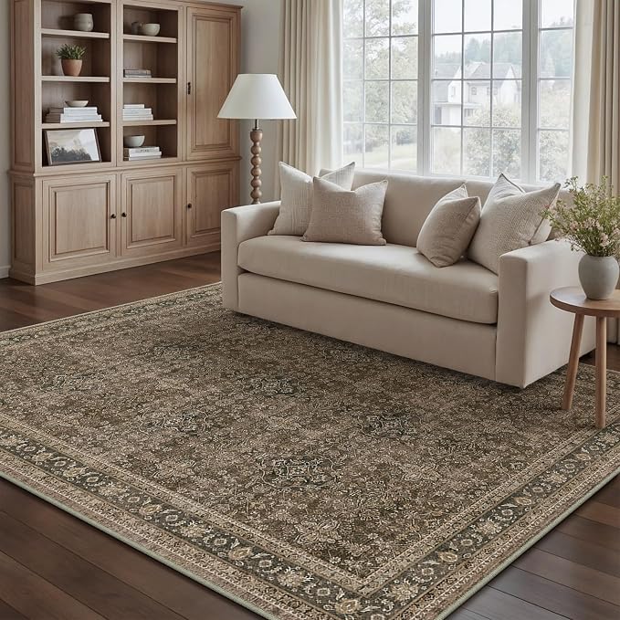 PureCozy Area Rug 5x7 Brown Washable Vintage Living Room Carpetb Traditional by PureCozy