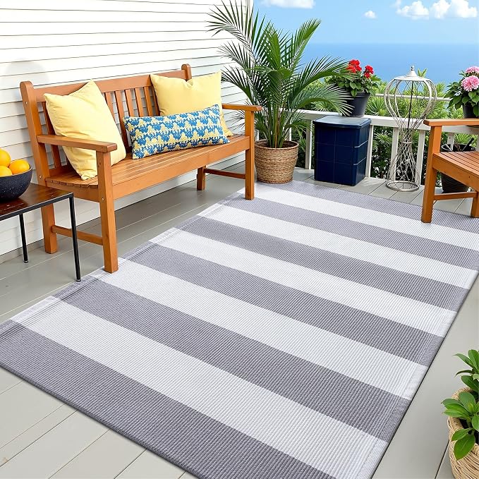 OLANLY Grey and White Striped Rug 3' x 5' – Washable Cotton Indoor Outdoor - Image 7