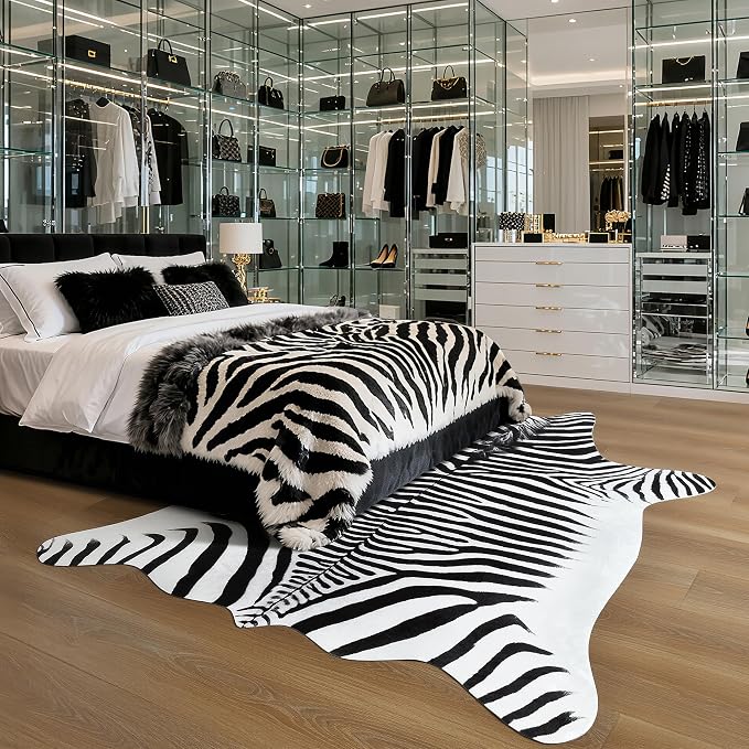 Easycozy Faux Zebra Pattern Rug: 5.2 x 6.2 Bold Zebra Stripe Faux Cowhide Area - Image 5
