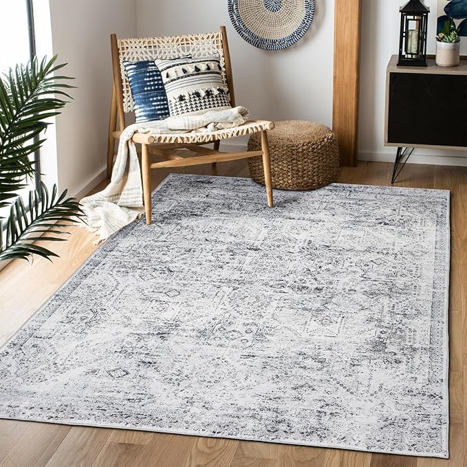 Area Rug 8×10, Large Vintage Boho Rug, Ultra-Soft Low Pile, Non Slip, Stain by DomitapisRug