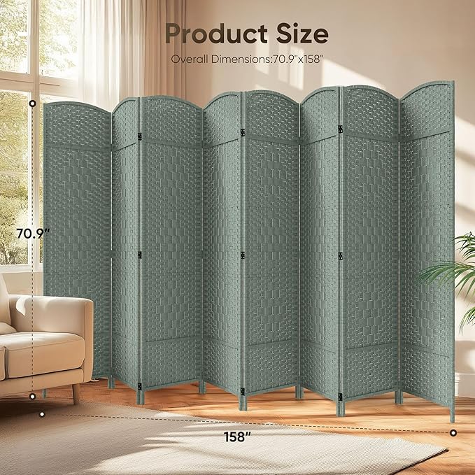 JOSTYLE Room Divider 6ft. Tall Extra Wide Privacy Screen, 8-Panel Folding - Image 2