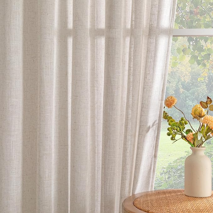 MYSKY HOME Natural Linen Sliding Glass Door Curtains, Back Tab Semi Sheer - Image 9