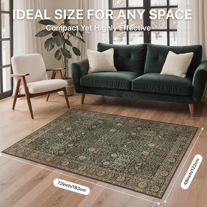 Bavni Washable Rugs 4x6-Machine Washable Rug Lightweight Low Pile, Vintage - Image 2