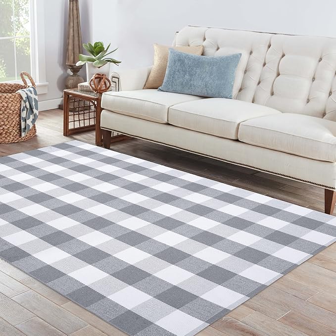 IOHOUZE Buffalo Plaid Checkered Rug 4x6 Ft Front Door Mats, Washable Area Rugs - Image 9