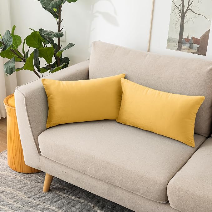 NiNi ALL Decorative Throw Pillow Covers Velvet 12x20 Inch Pack of 2 Yellow - Image 5