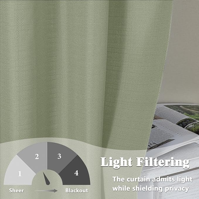 Gwine Light Green Valance for Windows, Light Filtering Faux Linen Textured - Image 4