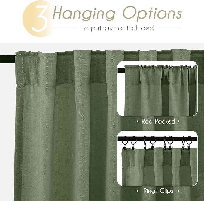 Olive Green Curtains 96 inch Length 2 Panels - Image 2