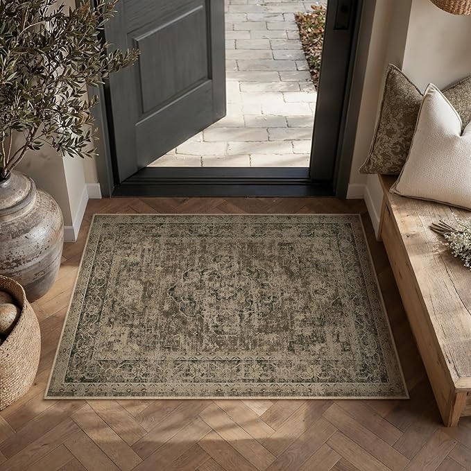 PureCozy Entryway Area Rug 2x3 Brown Vintage Distressed Indoor Carpet Oriental - Image 5
