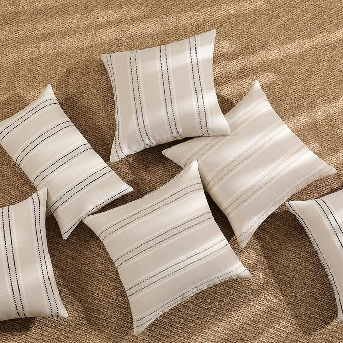 Hckot Throw Pillow Covers 22x22 Set of 2 Striped Pillow Covers Textured Linen - Image 6