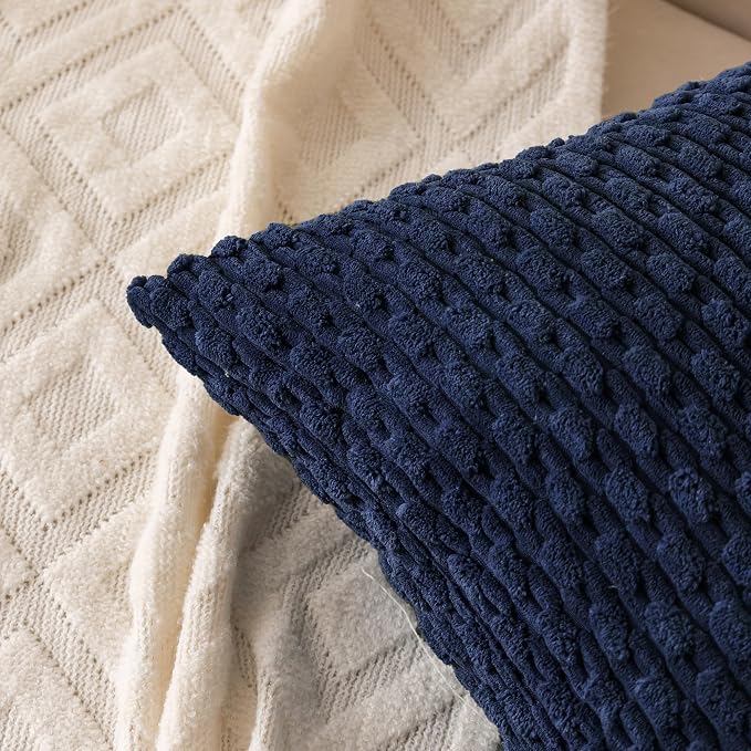 Set of 4 Navy Blue Decorative Throw Pillow Covers 20x20 Inch Corduroy Pillow - Image 3