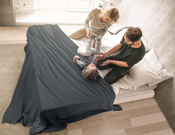 Utopia Bedding Charcoal 100% Cotton Waffle Blanket 300 GSM Soft Lightweight - Image 7