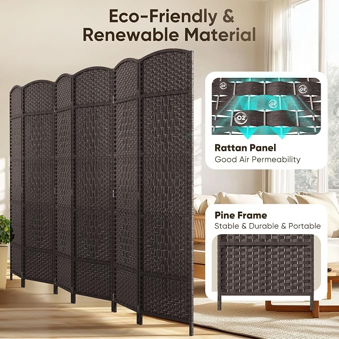 JOSTYLE Room Divider 6ft Tall Extra Wide Privacy Screen, 6-Panel Folding - Image 3