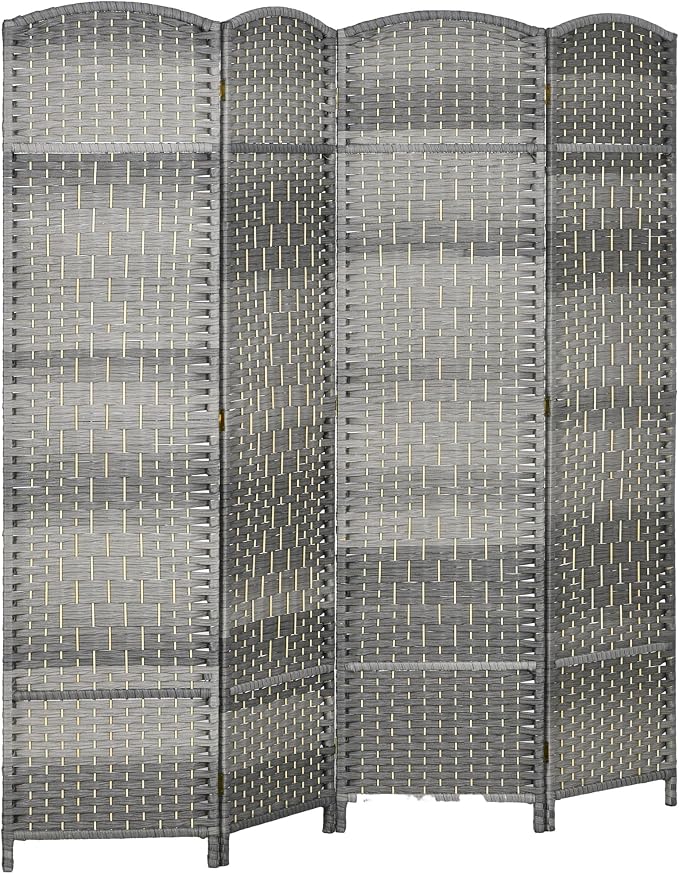HOMCOM Room Divider, 6 Ft 4 Panel Folding Privacy Screen, Hand-Woven PP Wall by HOMCOM