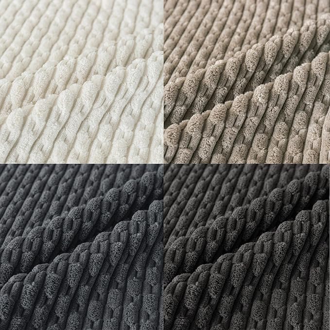 Set of 4 Grey White Taupe Decorative Throw Pillow Covers 20x20 Inch Corduroy - Image 3