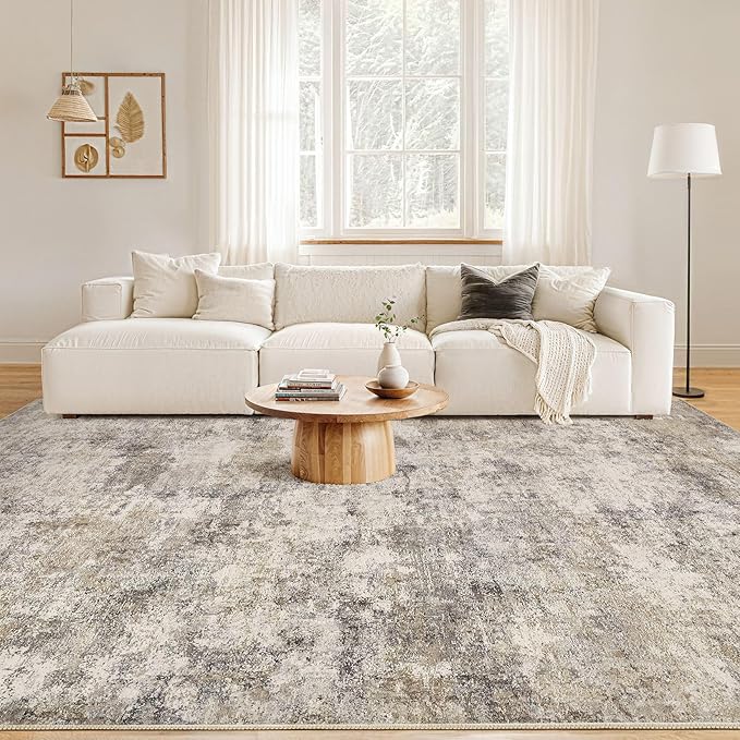 Nakagishi 9x12 Area Rugs Living Room: Washable Abstract Large Neutral Soft Rug - Image 4