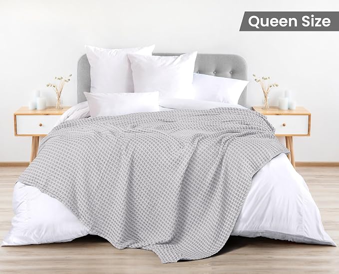 Utopia Bedding Silver 100% Cotton Waffle Blanket 300 GSM Soft Lightweight - Image 2